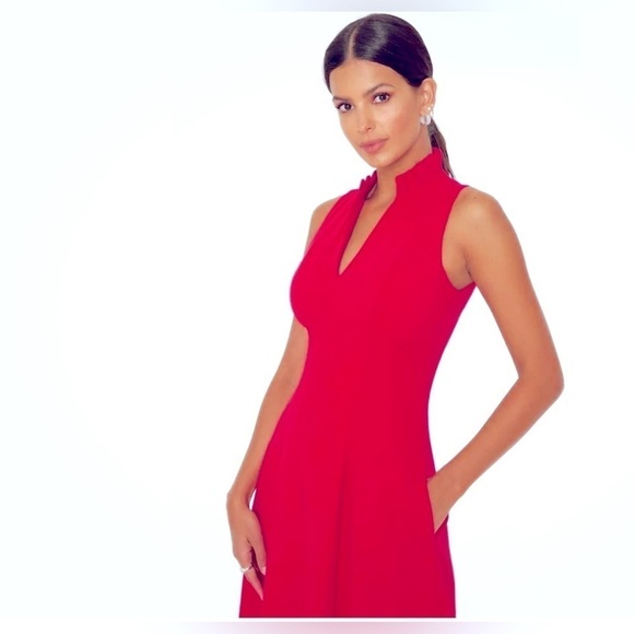 Black Halo Antoinette Fit & Flare Dress Snap Dragon Pink V Neck A-Line 8 - Picture 5 of 16